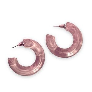 New 9k Gold Pink Marble Resin Bohemian Minimalist Beach Hoop Stud Earrings